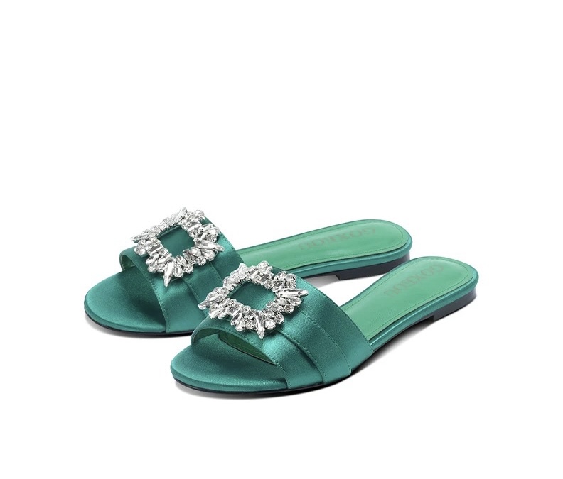 Women Contrast Binding Stitch Detail Flat Sandals, Fashionable Green  Flannel Slide Sandals | SHEIN