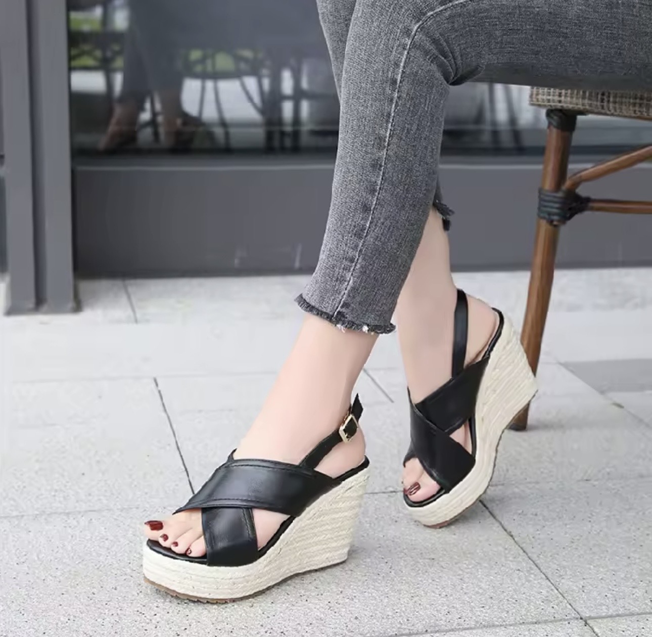 amba women's platform wedge sandals – cross strap slingback | uk 12–2 (eu 31–34)